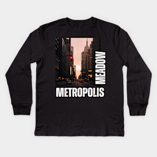 Metropolis meadow cityscape Kids Long Sleeve T-Shirt